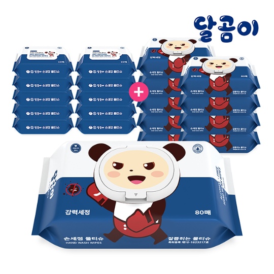 달곰이 물티슈 손세정 캡형 10팩 (80매) + 달곰이 물티슈 손세정 휴대 10팩 (20매)